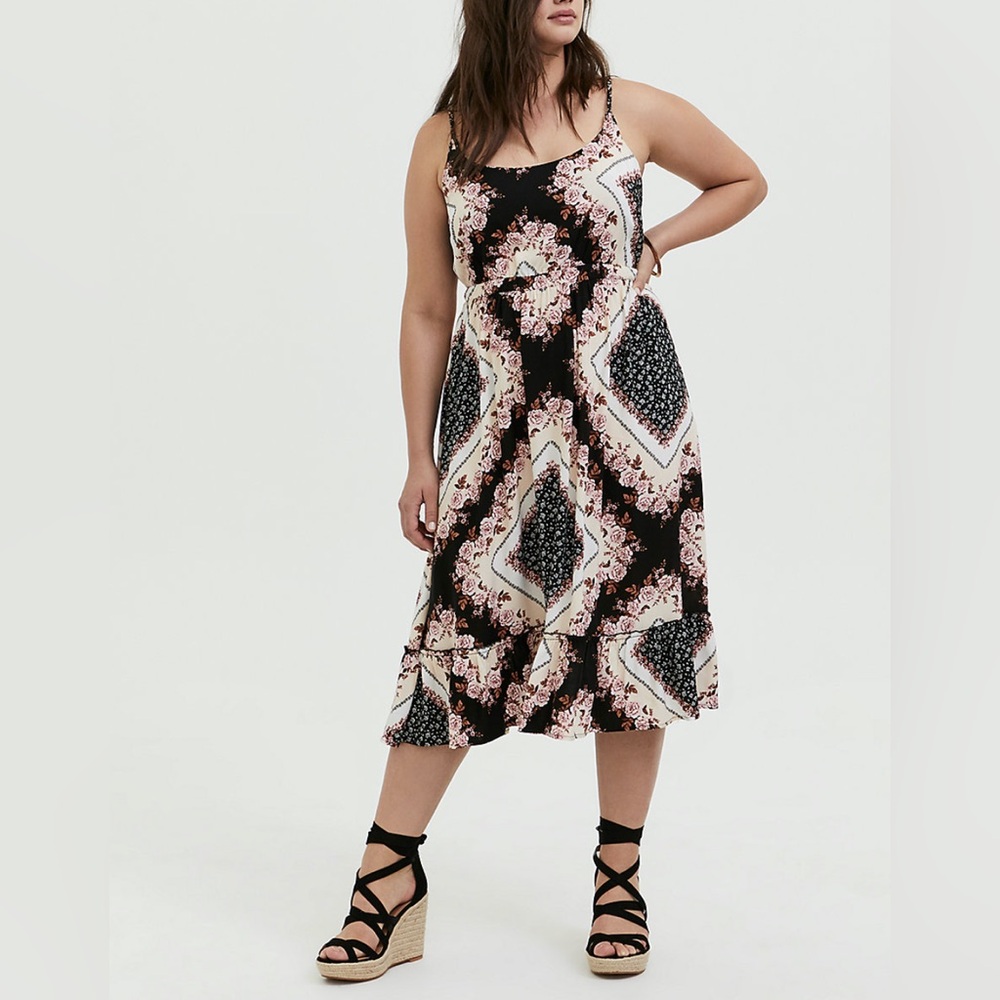 Torrid Scarf Print Challis Shirred Midi Dress, Size 3X 22-24